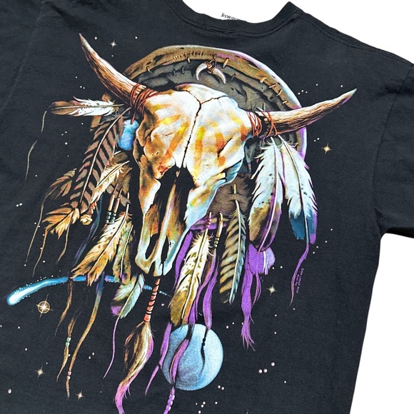 Vintage 90s Liquid Blue Indian Chief Native Skull 1999 Black T Shirt Mens XL - Picture 5 of 8